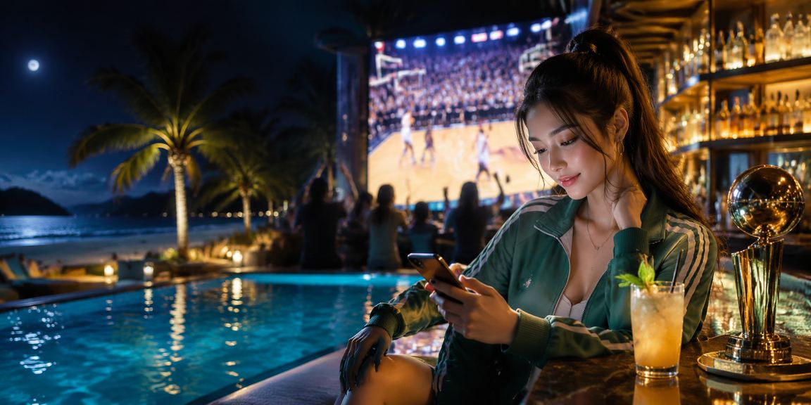Người dùng xem kèo bóng rổ trên điện thoại tại bãi biển Côn Đảo
